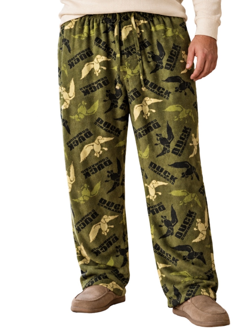 Duck Commander Men’s 2XL Olive Camo Duck Print Fleece Pajama Sleep Pants NWT
